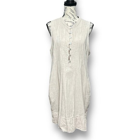 Blanco by Nature Suza Dress Beige 100% Peruvian Cotton Mini Shift Cottagecore L - Picture 2 of 9